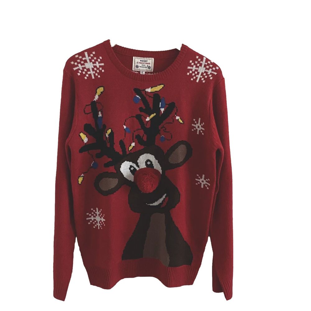 Daisys Boutique Rudolph the Red Reindeer Ugly Merry Christmas Sweater Size XL